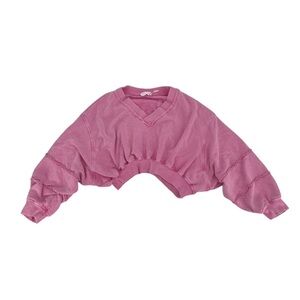 out from under Pink V-Neck Relaxed Sleeve Cropped Sweatshirt Size Medium Women’s